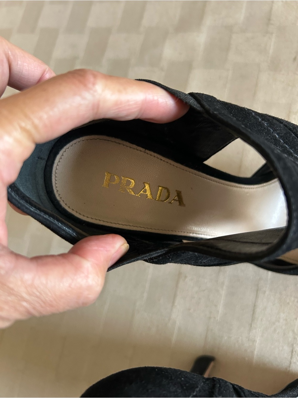 Prada Suede Cut Out Peep Toe Heeled Booties - Picture 12 of 15
